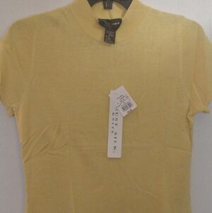 Soft Light Knit 60% Silk 40% Rayon Natural Fiber Mustard Top Sz S